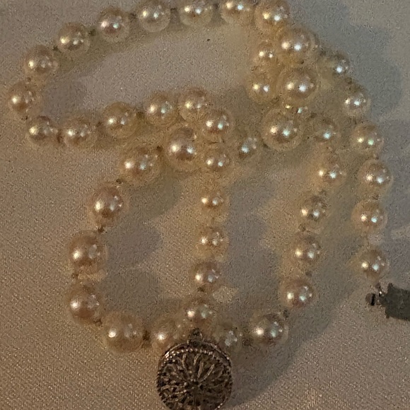 14k White gold akoya pearl Choker Large Clasp 7mm - Picture 7 of 9